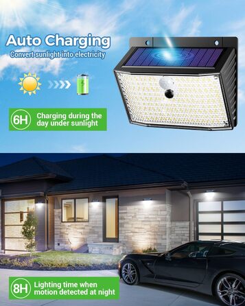 nipify Сонячна лампа з датчиком руху, 168 LED, 3 режими, IP65, для вулиці, саду, тепле та холодне світло, 6 штук