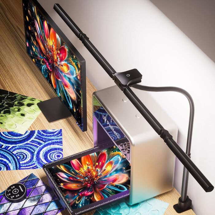 Лампа настільна EYOCEAN з 4 джерелами світла, 24W, 100 см, денне світло, з пультом, регулювання яскравості, LED, для офісу, з лебединою шиєю, захист очей, чорна матова