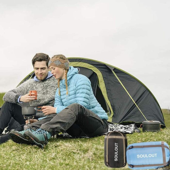 SOULOUT 3-4 Season Sleeping Bag - Waterproof Lightweight Sleeping Bag for Camping, Travel & Outdoor Activities - Ideal for Adults & Kids - 220 x 83 cm (Sky Blue / Left Zip)