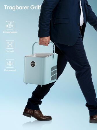 Машина для приготування льоду FOHERE 14 кг, 24 години, 8 кубиків за 6 хвилин, 2 розміри кубиків, самоочисна, з ручкою, лопаткою та кошиком, для вечірок, офісу, кемпінгу (BabyBlue)