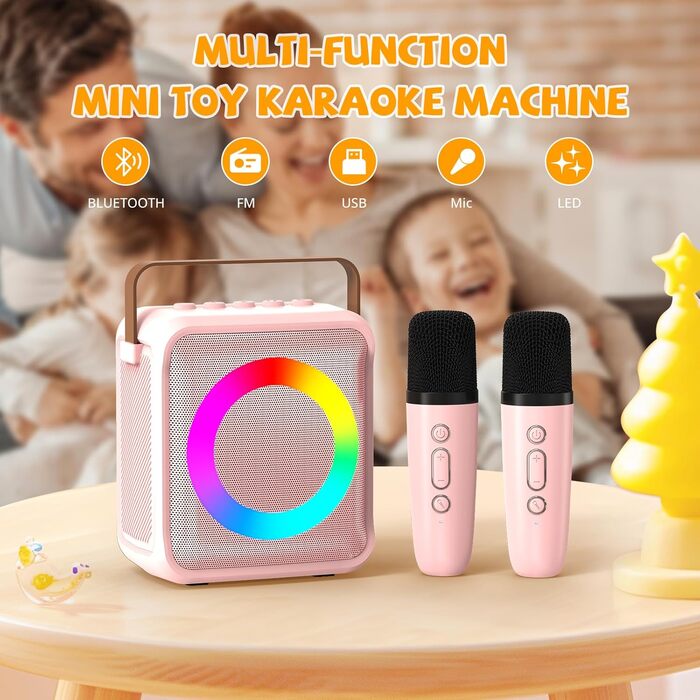 Караоке іграшка Ankuka для дітей та дорослих з 2 мікрофонами, портативна караоке-машина з LED-підсвічуванням та ефектами зміни голосу, подарунок для дітей 3-18 років, хлопчиків та дівчаток