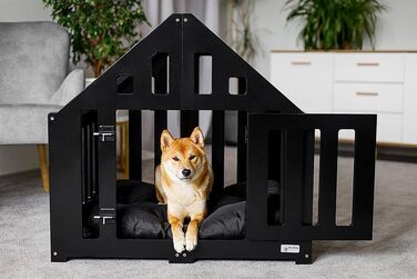 Будка для собак з дерева, закривається на замок, вольєр для собак, чорна, 85 x 70 x 80 см