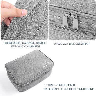 Органайзер для кабелів AiQInu: універсальна дорожня сумка-кубик, 3 шари, водонепроникний, для кабелів, power bank, USB, SD карт (сірий)