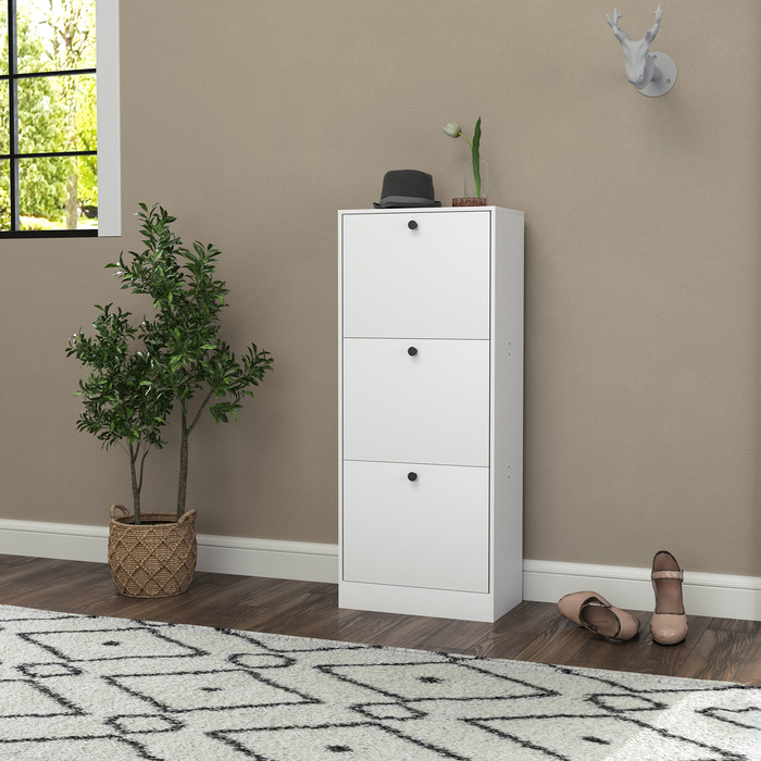 HOMCOM Shoe Cabinet with 3 Flaps, Shoe Storage Bench, Shoe Rack with Adjustable Partition, Narrow Shoe Chest for 12 Pairs of Shoes, 47 x 28 x 115 cm, White | Aosom