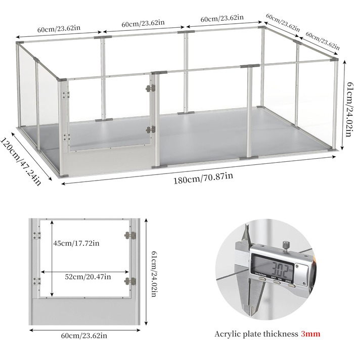 Кія для собак BingoPaw: вольєр для цуценят та собак, 8 елементів, 60 см, XXL, з дверцятами та водовідштовхувальним дном (180x120x61 см)