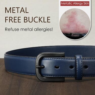 Чоловічий шкіряний ремінь VONMELLI без металу, TSA-сертифікований, синій, розмір пояса 48-52