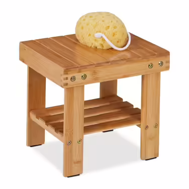 Relaxdays Bamboo Bath Stool with Additional Shelf