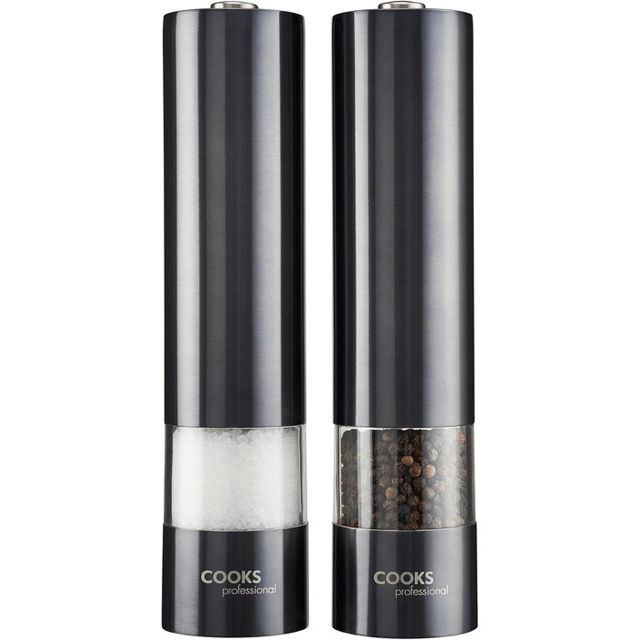 Набір Cooks Professional: електричні млини для солі та перцю з регулюванням помелу, нержавіюча сталь, графіт