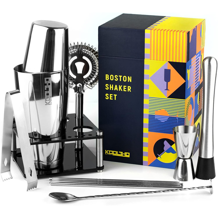 Професійний набір для коктейлів Boston Shaker з підставкою, нержавіюча сталь, подарунок для бармена, оригінальні подарунки для чоловіків і жінок