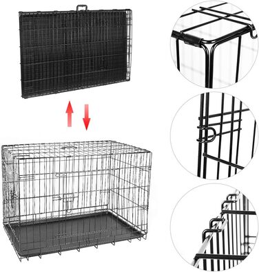 Клітка для собак з 2 дверцятами, складана переноска для собак та дрібних тварин з піддоном (42 дюйми)