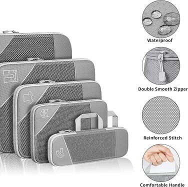 Органайзер для валізи Grau, набір 6 шт. (Compression Packing Cubes), для подорожей, рюкзака, ручної поклажі сірого кольору
