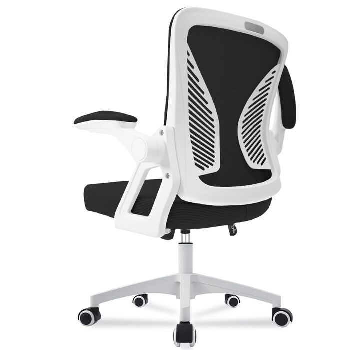 Офісний стіл з регульованими підлокітниками, ергономічний крісло з сітчастою спинкою, підтримкою попереку, регульованою висотою, м'яким сидінням, поворотним на 360°, (білий)
