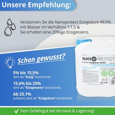 Оцтова кислота Nanoprotect 10 кг з розпилювачем, преміум очищувач і засіб від накипу для дому та саду, Німеччина