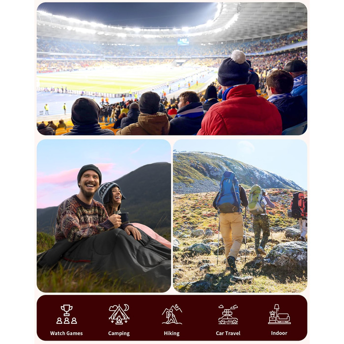 Сплячий мішок Sportneer Outdoor - ковдровий спальний мішок 3-4 сезони для дорослих, теплий, для кемпінгу, подорожей та активного відпочинку, 200x85 см, чорний