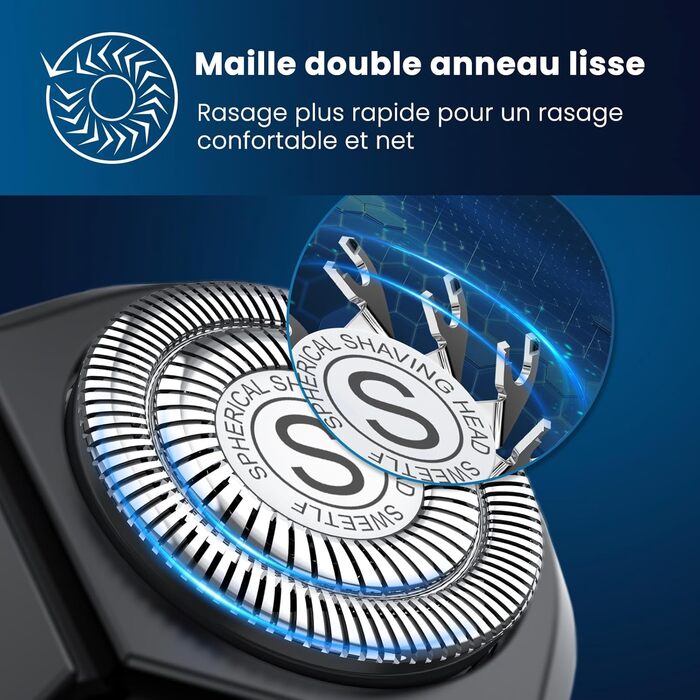 Електричний верстат для гоління SweetLF [2023 Neu] для чоловіків з 3D-поворотною головкою, LED-дисплеєм, IPX7 водонепроникністю та зарядним пристроєм (3 леза + 1 швидка зарядка, чорно-синій)