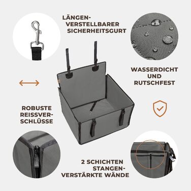 Автокрісло для собак Wuglo Extra Stabiler – надійне, водонепроникне автокрісло для собак середніх розмірів до 18 кг, сірого кольору