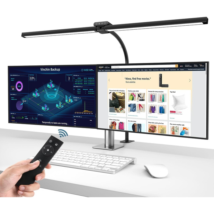 LED настільна лампа Brightower з диммуванням, 24W, 80см, для офісу та дому, захист очей, денне світло, з пультом, гнушкий шийний механізм, 5 кольорів, чорний