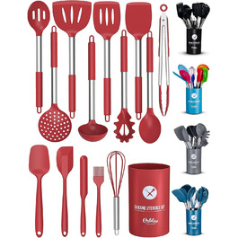 Набір кухонного приладдя ORBLUE 14 предметів: лопатки, шумовки, ложки з силікону та нержавіючої сталі, червоний