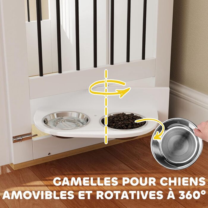 Клітка для собак Pawhut з приставним столиком, біла, для середніх собак, з поворотними годівницями