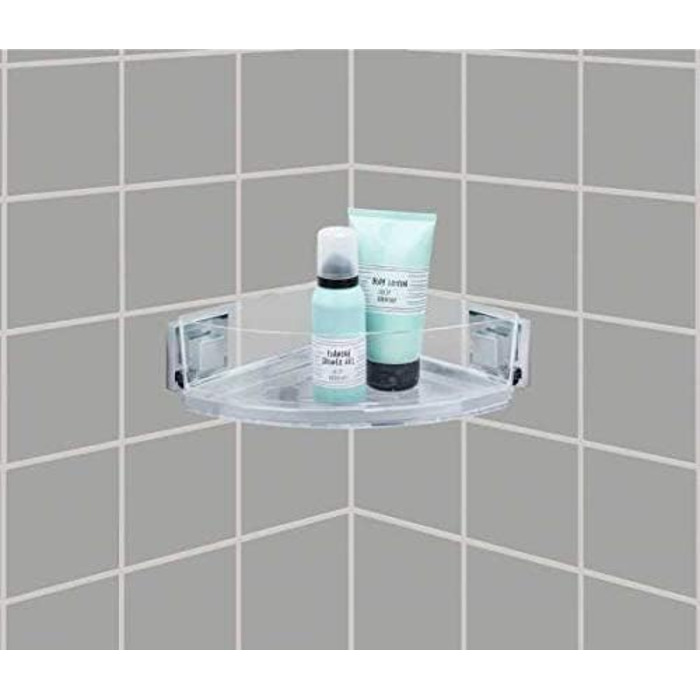 WENKO Vacuum-Loc Bathroom Corner Shelf Quadro UNO, With Removable Bowl, Mounting Without Drilling, Stainless Steel/Plastic, 28 x 8.5 x 19.5 cm