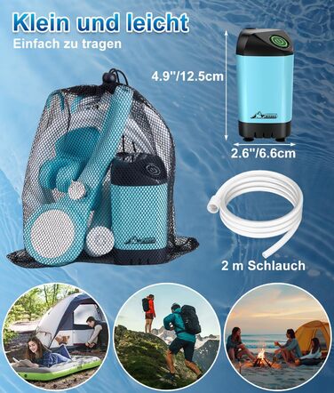 WADEO Portable Camping Shower Battery with Pump and Shower Bucket, Camping Shower with Rechargeable Battery, Mobile Shower Outdoor Showers with Shower Head, for Camping Trips, Garden, Hiking, Car Washing (Blue, with 20L Container)