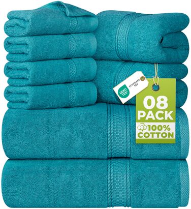 Набір рушників для ванної Utopia Towels, 8 предметів, 100% бавовна, шалфейний (синій, середній розмір): 2 великі, 2 середні та 4 маленькі рушники