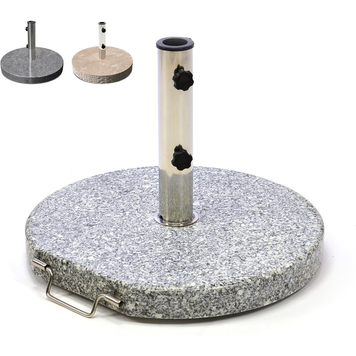Nexos Parasol Stand Granite Round Grey with Reducing Rings Stainless Steel Sleeve Handle Wheels Ø 40 cm 20 kg For Umbrellas up to 2m