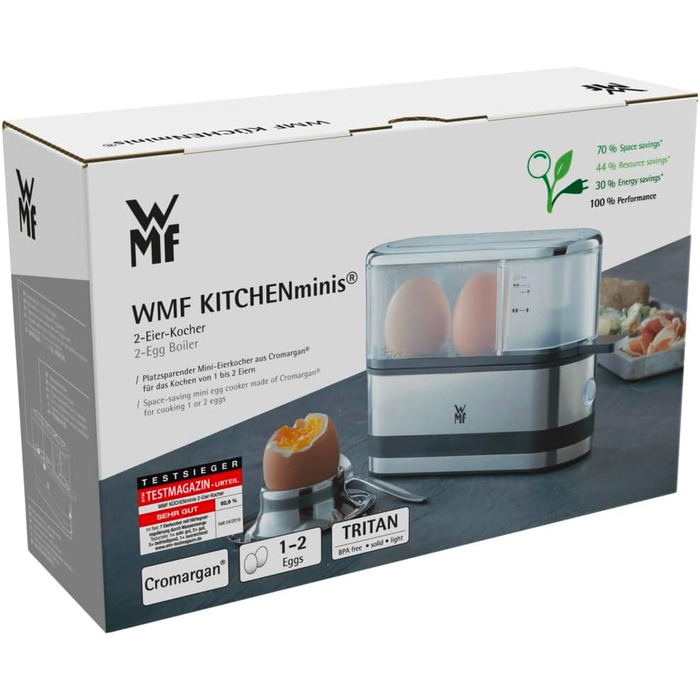 Електричний кошик для варіння яєць WMF Küchenminis на 2 яйця, з викруткою, BPA-free Tritan, 250W, Cromargan matt