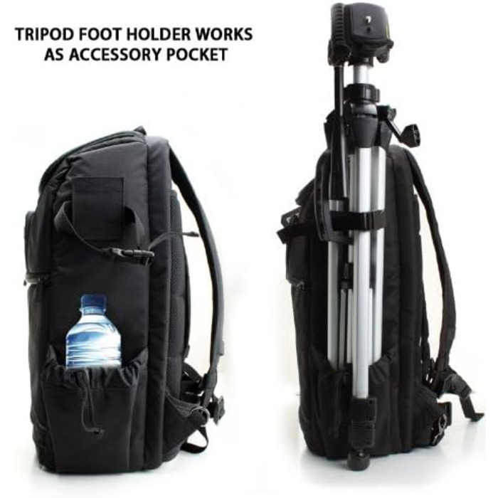 Рюкзак для камери USA Gear DSLR з відділенням для ноутбука 43,18 см, водонепроникний, з кріпленням для штатива, чорний