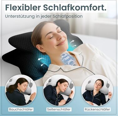 Ортопедична подушка для шиї при болях у шиї з високоякісної піни з пам'яті - Ергономічна подушка для шиї - Подушка для сну на боці, спині та животі - Праний чохол при 40°C (61 x 40 x12, Сірий)