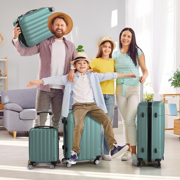 Набір валіз LALAHO 4 шт. з ABS пластику, трекінговий, з телескопічною ручкою, ручна поклажа (Турквіс, в смужку)
