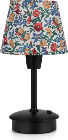 Акумуляторна настільна лампа: портативна, з регулюванням яскравості, для дому та саду. Тканинний абажур, античний метал, квітковий принт
