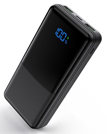 Повербанк 27000mAh з швидкою зарядкою USB-C PD 20W, зовнішній акумулятор для iPhone та Samsung з LED-дисплеєм, 2 входи та 3 виходи, чорний