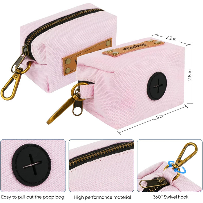 Набір повідка та нашийника для собак Wisedog: регульовані, міцні нашийники та повідки для собак маленьких, середніх та великих порід, з тримачем для пакетів для екскрементів (M, Оливковий). Колір: Зелений (XS(Нашийник: 22-30 см; Повідок: 1,2 м), Блідо-рож