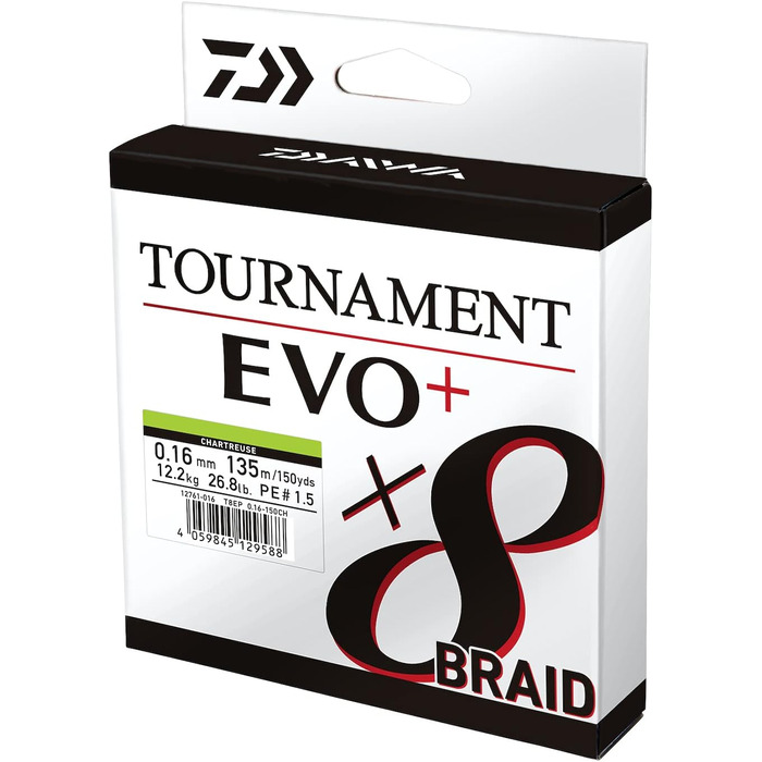 Плетена рибальська волосінь Daiwa Tournament x8 EVO+ 270 м, жовто-зелена