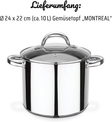 Каструля для овочів GSW 990264 Montreal з кришкою, 24 см, 10 л, нержавіюча сталь, для індукції та духовки