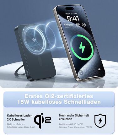 TORRAS MiniMag Qi2 Powerbank 10000mAh: магнітичний повербанк з підтримкою MagSafe, 30W USB-C, 15W бездротова зарядка для iPhone 12-17, AirPods, сірий титан