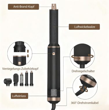 Фен-щітка 5 в 1 для волосся, Airstyler, стайлер для укладання, випрямляч, локони, об'єм, рожевий, Eurostecker