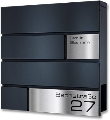 Поштова скринька Metzler Modell G антрацит, порошкове покриття RAL 7016, з гравіюванням та табличкою з нержавіючої сталі, настінний монтаж, 37x37x10.5 см
