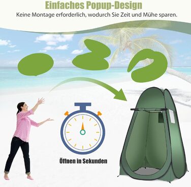 Намет для душу GYMAX, переодягання, туалет, кемпінг, 120x120x190 см, мобільний, зелений