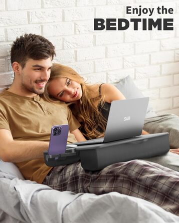 Підставка для ноутбука SAIJI з підставкою для зап'ястя та відділенням для телефону, для роботи в ліжку/на дивані, чорна