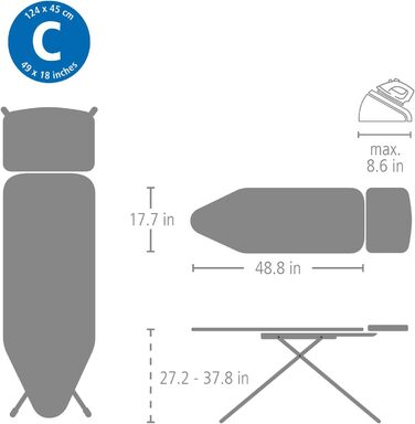 Прасувальна дошка Brabantia Jeansschwarz 124 x 45 см з підставкою для станції пари