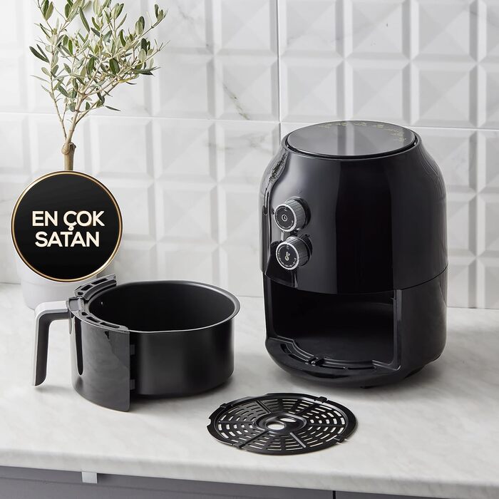 Karaca Multifry - Аерофритюрниця 3.5л, 1300 Вт, чорна - Здорова смаження, енергоекономія, легке очищення
