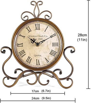 HZDHCLH Retro Silent Roman Table Clock for Living Room Bedroom Office Art Desk Clock (Copper)