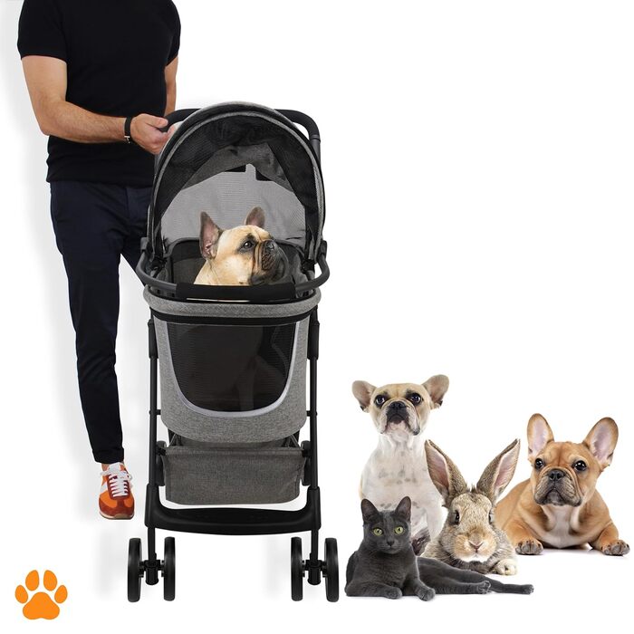 Візок-переноска для собак 2-в-1 CECE | Складаний візок з кошиком для покупок | Сірий меланж