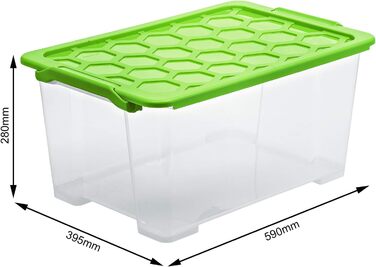 Rotho Evo Safe Keeping Storage Boxes with Lid, Plastic, Turquoise/Transparent (3-Piece Set of 44L Storage Boxes with Lid)