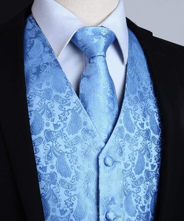 Чоловічий жилет для костюма Enlision Paisley блакитний XXL + краватка та хустинка до костюма на весілля та вечірку