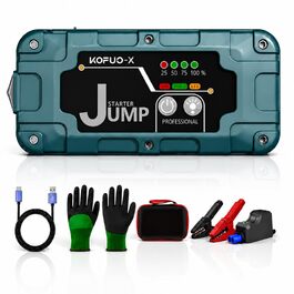Бустер для автомобіля 7000А Jump Starter Powerbank 12V для бензинових (8л) та дизельних (6.5л) двигунів, пусковий пристрій з LED-ліхтарем та набором аксесуарів, зелений