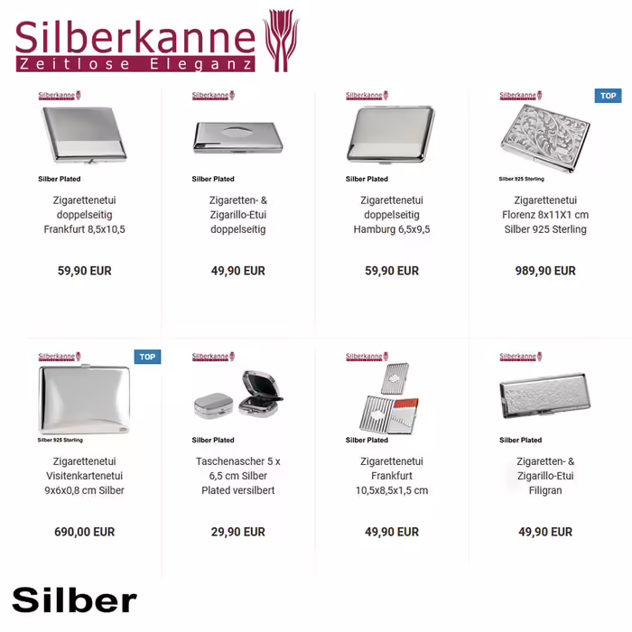 SILBERKANNE Cigarette Case, double-sided, Hamburg, 6.5x9.5 cm, Silver Plated, silver-plated, premium finish