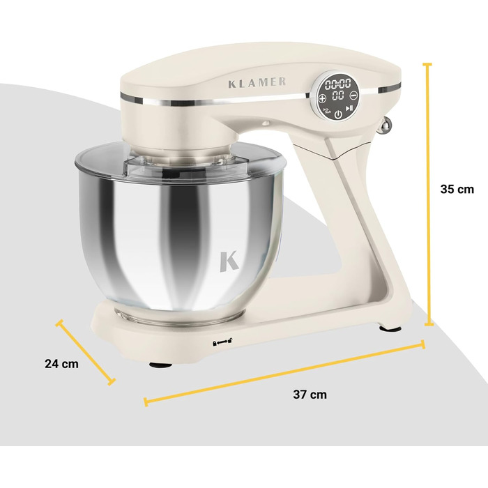 Кухонний комбайн KLAMER 1800W, планетарний міксер для тіста з чашею з нержавіючої сталі 6л (Premium Creme)
